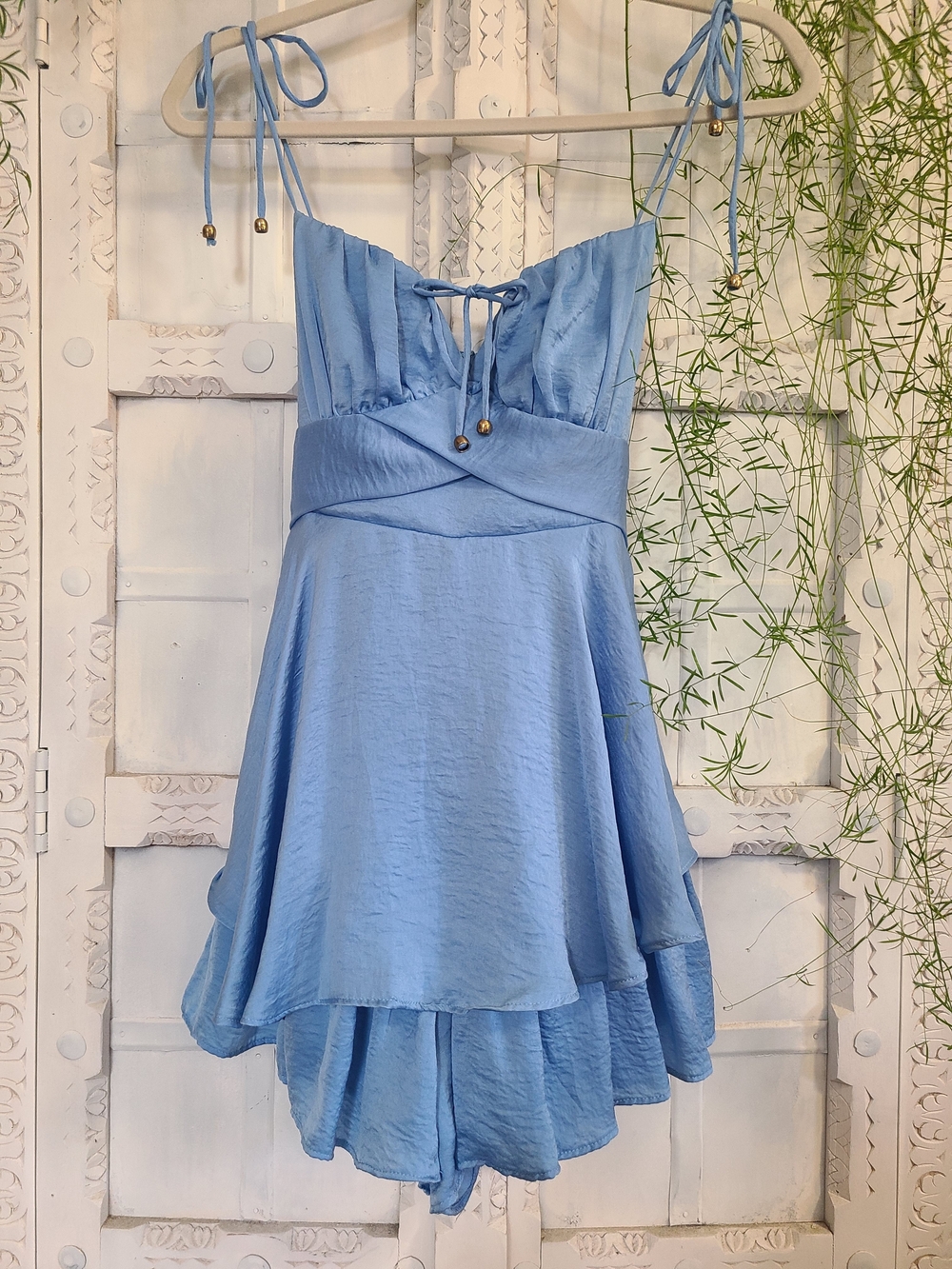 Light Blue Tie-Shoulder Sundress Romper